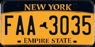 NY license plate FAA3035