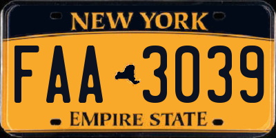 NY license plate FAA3039