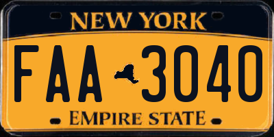 NY license plate FAA3040