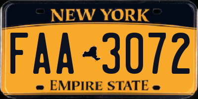 NY license plate FAA3072