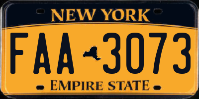 NY license plate FAA3073