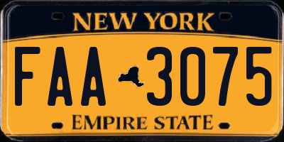 NY license plate FAA3075