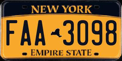 NY license plate FAA3098