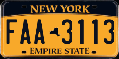 NY license plate FAA3113