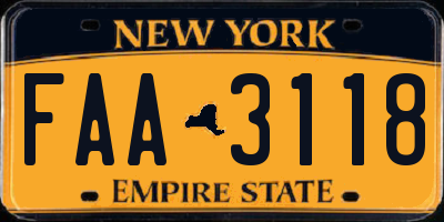 NY license plate FAA3118