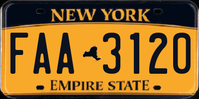 NY license plate FAA3120