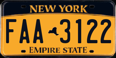 NY license plate FAA3122