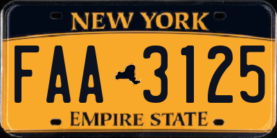 NY license plate FAA3125