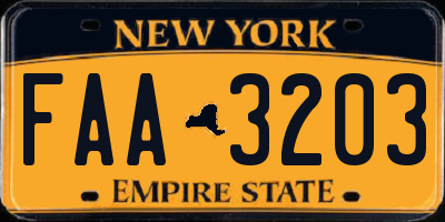 NY license plate FAA3203