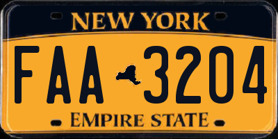 NY license plate FAA3204