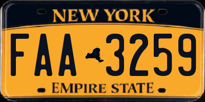 NY license plate FAA3259