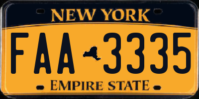 NY license plate FAA3335