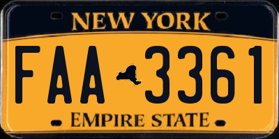 NY license plate FAA3361