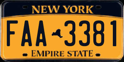 NY license plate FAA3381