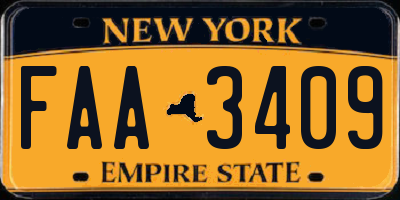 NY license plate FAA3409