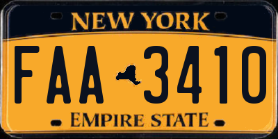 NY license plate FAA3410