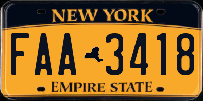 NY license plate FAA3418