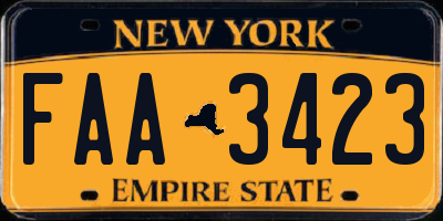 NY license plate FAA3423