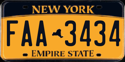 NY license plate FAA3434