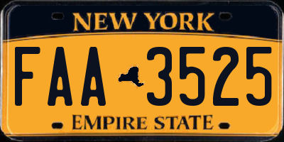 NY license plate FAA3525