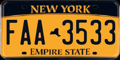 NY license plate FAA3533