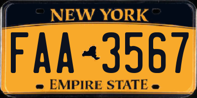 NY license plate FAA3567