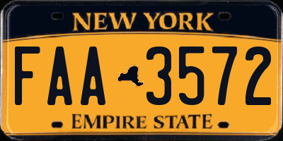 NY license plate FAA3572