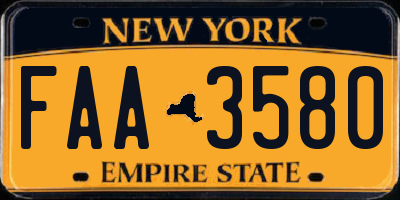 NY license plate FAA3580