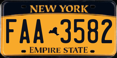 NY license plate FAA3582