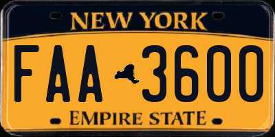 NY license plate FAA3600