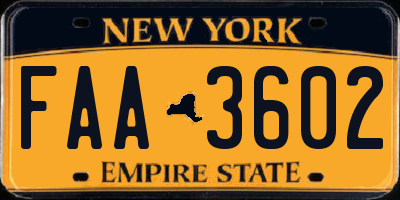 NY license plate FAA3602