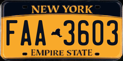NY license plate FAA3603