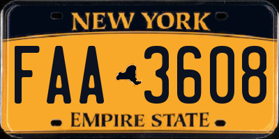 NY license plate FAA3608