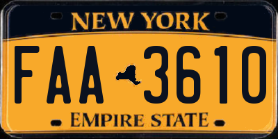 NY license plate FAA3610