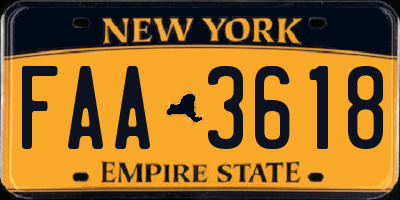 NY license plate FAA3618