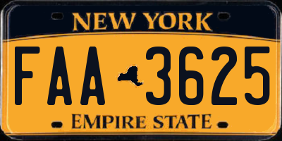 NY license plate FAA3625