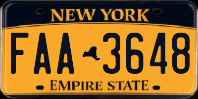 NY license plate FAA3648