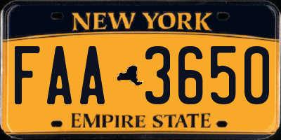 NY license plate FAA3650