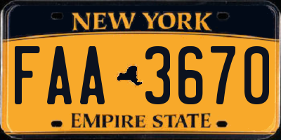 NY license plate FAA3670