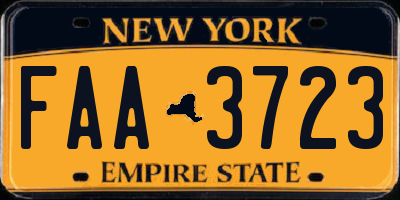 NY license plate FAA3723