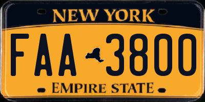 NY license plate FAA3800