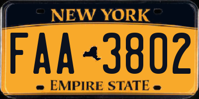 NY license plate FAA3802