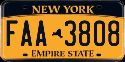 NY license plate FAA3808