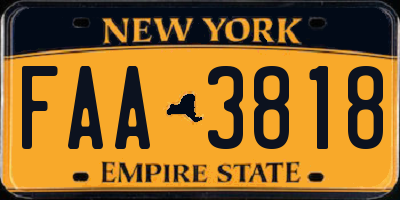 NY license plate FAA3818