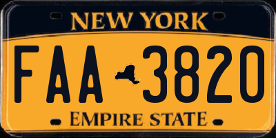 NY license plate FAA3820