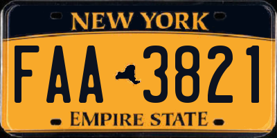 NY license plate FAA3821