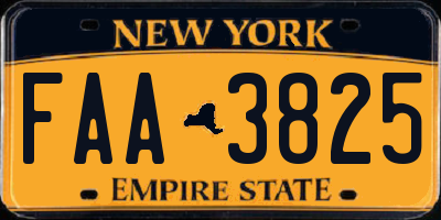 NY license plate FAA3825