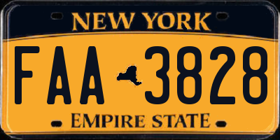 NY license plate FAA3828