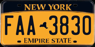 NY license plate FAA3830