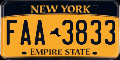 NY license plate FAA3833